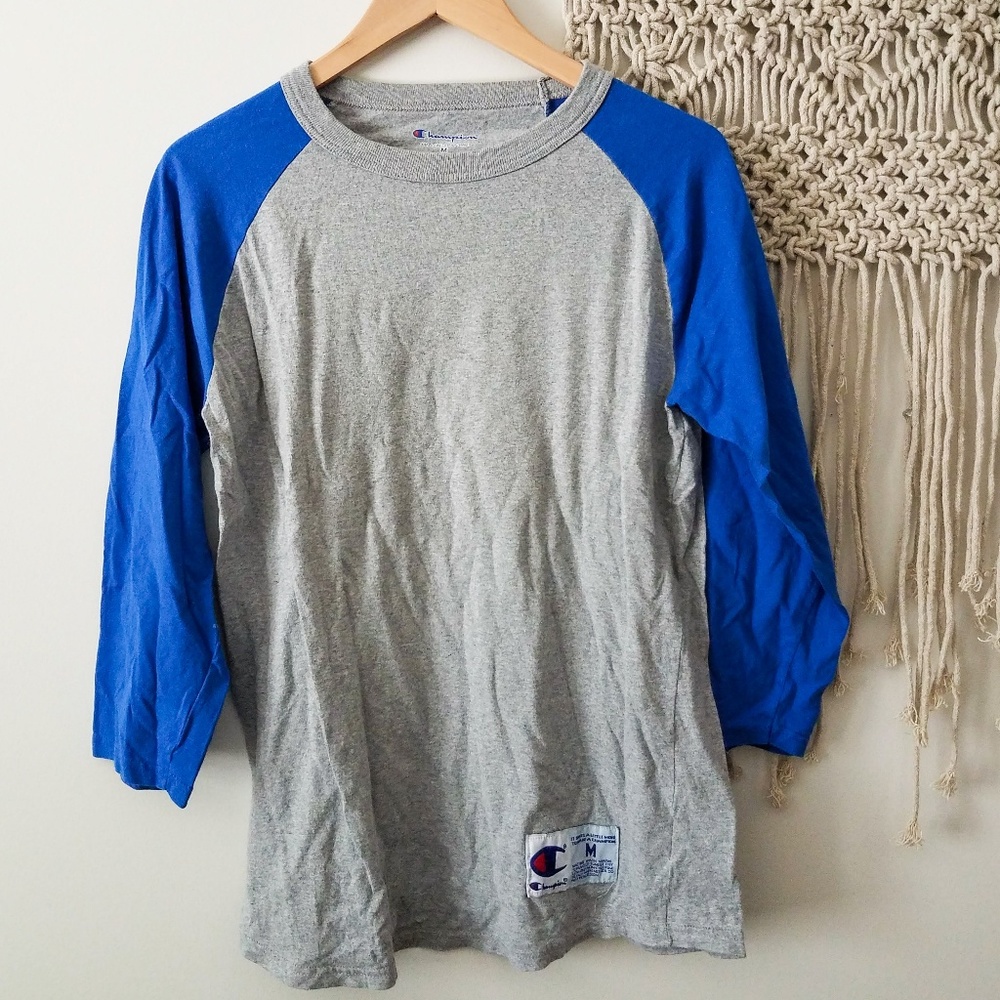 Champion Baseball Tee Blue and Gray